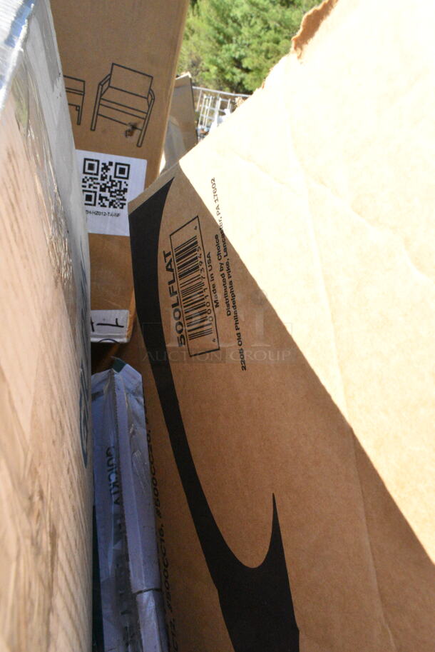 20 BRAND NEW Boxes Including 2 Box 347RPBD10WHG Visions 10" White Plastic Plate with Gold Bands - 120/Case, 5002WRAPNAPN EcoChoice WrapNap 2-Ply Natural Kraft 1/4 Fold Dinner Napkin 16" x 16" - 3000/Case, 500LFLAT Choice Clear Flat Lid with Straw Slot - 9, 12, 16, 20, and 24 oz. - 1000/Case, 5013339 Lavex Hercules 33 Gallon 2 Mil 33" x 39" Low Density Heavy-Duty Black Can Liner / Trash Bag - 100/Case, 50016W Choice White Poly Paper Hot Cup. 20 Times Your Bid!  - Image 11 of 12