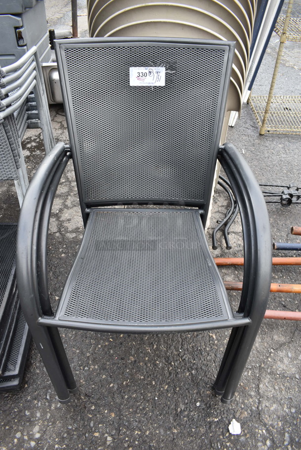 4 Black Metal Mesh Patio Chairs w/ Arm Rests. 22x22x36. 4 Times Your Bid!