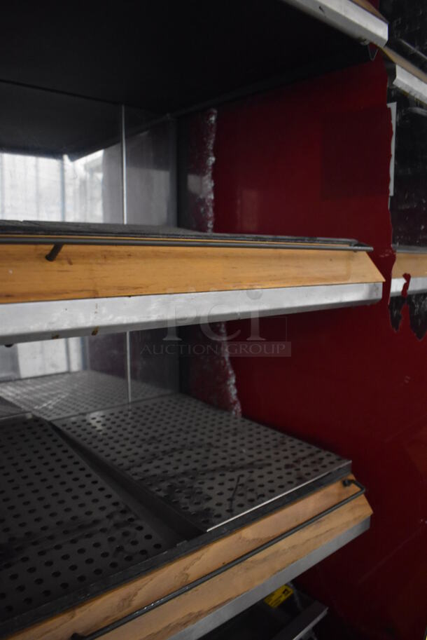Fri-jado MD40-4 SB Stainless Steel Commercial Floor Style Open Grab N Go Heated Merchandiser w/ Metal Shelves on Commercial Casters. Both Side Panels Have Damage - See Pictures. 208 Volts, 1 Phase. 39.5x30.5x79 - Image 8 of 8