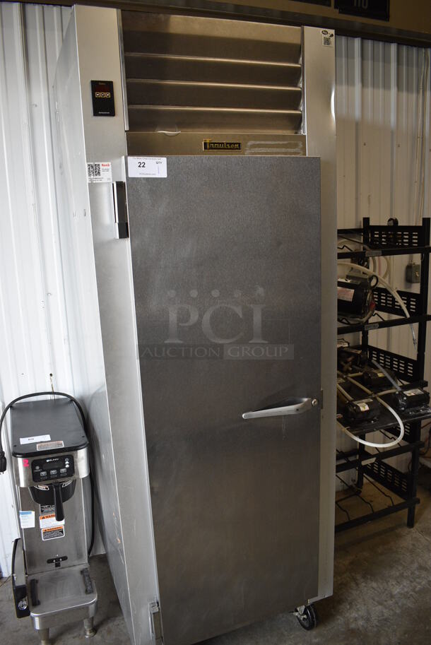 Traulsen Model G10011 Stainless Steel Commercial Single Door Reach In Cooler w/ Poly Coated Racks on Commercial Casters. 115 Volts, 1 Phase. 30x34x83.5. Tested and Working!