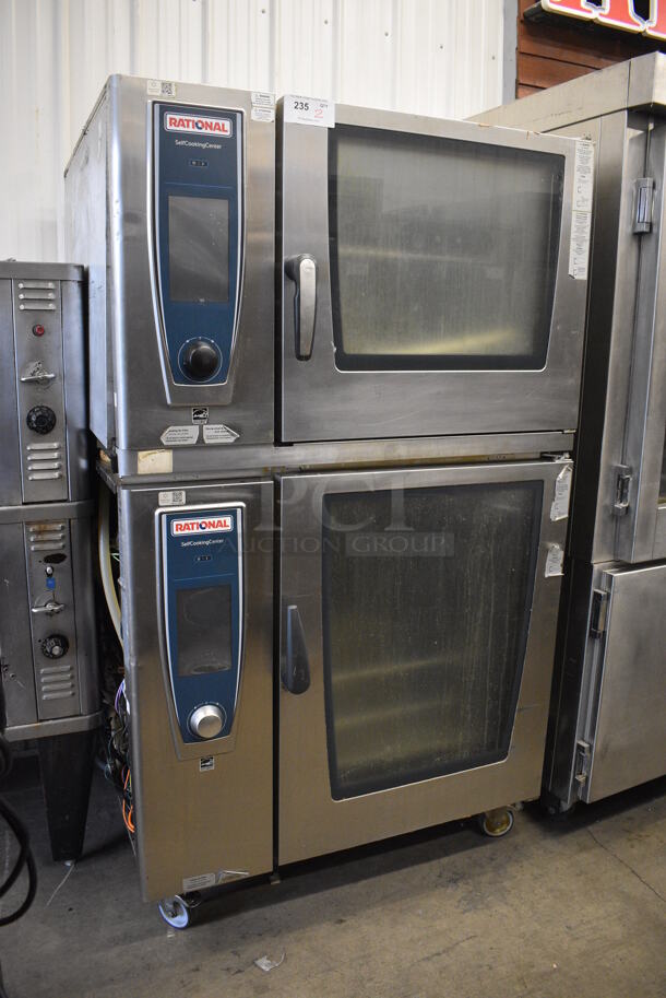 2 2016 Rational Stainless Steel Commercial Combitherm Self Cooking Center Convection Ovens on Commercial Casters. Top Model: SCC WE 62. Bottom Model: SCC WE 102. Picture of Unit Powered on is Included. 480 Volts, 3 Phase. 42x42x73. 2 Times Your Bid! - Image 2 of 11