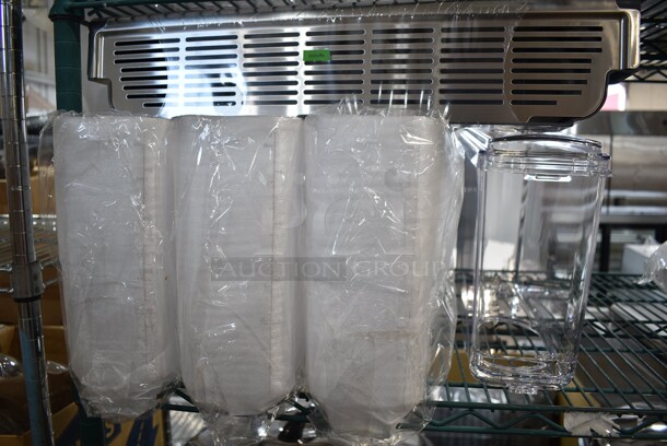 BRAND NEW SCRATCH AND DENT! Set of 4 Clear Poly Hoppers w/ Drip Tray.  - Image 1 of 5