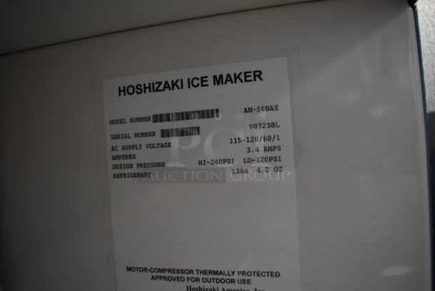 LIKE NEW! 2011 Hoshizaki AM-50BAE Stainless Steel Commercial Self Contained Slim Line Ice Machine. 115-120 Volts, 1 Phase. Unit Has Only Been Used a Few Times! - Image 6 of 7