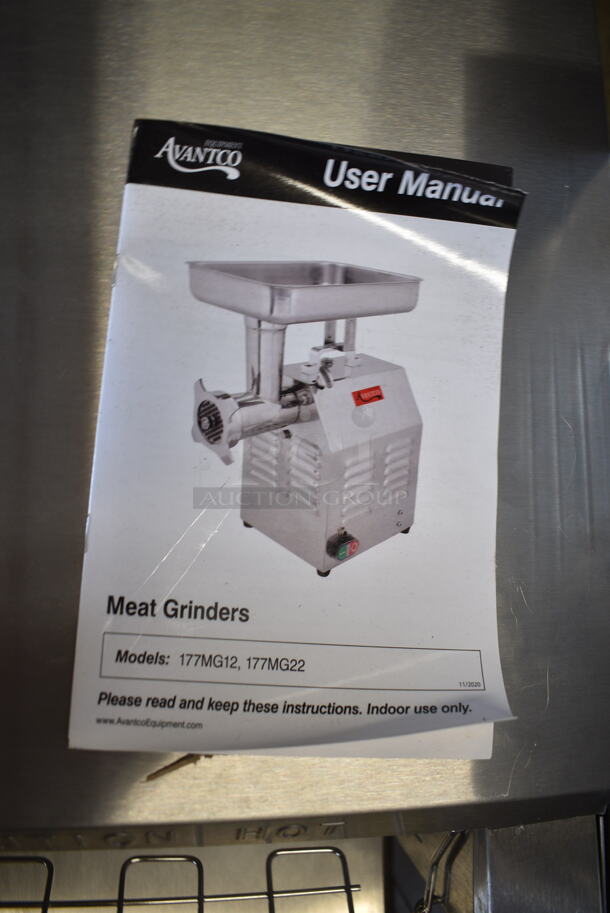 LIKE NEW! Avantco MG12 Stainless Steel Commercial Countertop #12 Meat Grinder w/ Tray. 110 Volts, 1 Phase. Tested and Working! - Image 7 of 8