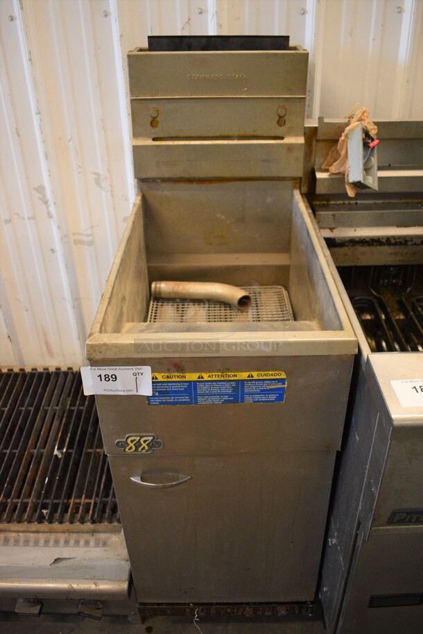 2013 Pitco Frialator Model 40D Stainless Steel Commercial Floor Style Natural Gas Powered Deep Fat Fryer. 115,000 BTU. 15.5x31x47
