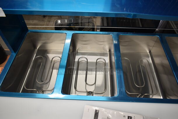 BRAND NEW SCRATCH AND DENT! Avantco 17STE5S Stainless Steel Commercial Floor Style Electric Powered 5 Bay Steam Table w/ Sneeze Guard and Under Shelf. 208/240 Volts, 1 Phase.  - Image 3 of 6