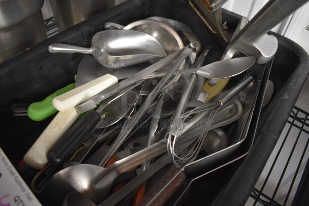 ALL ONE MONEY! Lot of Various Poly Utensils Including Scraper and Spatulas in Black Poly Bus Bin - Image 4 of 5