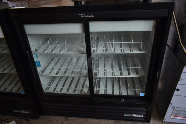 2024 True GDM-41SL-48-HC-LD Metal Commercial 2 Door Reach In Cooler Merchandiser w/ Poly Coated Racks. 115 Volts, 1 Phase. Tested and Working! - Item #1109051