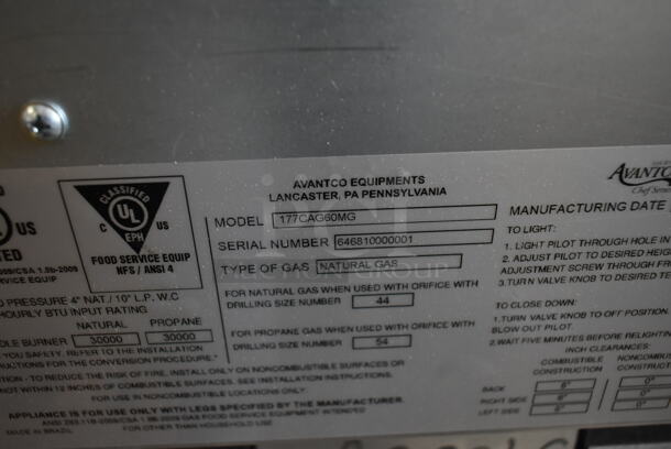 LIKE NEW! Avantco 177CAG60MG Stainless Steel Commercial Countertop Natural Gas Powered Flat Top Griddle. 30,000 BTU.  - Image 8 of 8