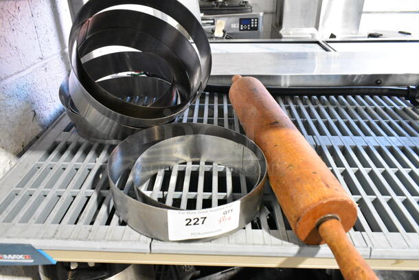 8 Various Items Including Wooden Rolling Pin and Metal Cake Collars. 8 Times Your Bid!  - Image 1 of 3