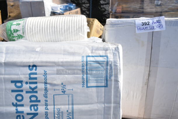 PALLET LOT of 22 BRAND NEW Boxes Including 50020CAFE Choice 20 oz. Café Print Poly Paper Hot Cup - 600/Case, NC12S Fabri-Kal NC12S Nexclear 12 / 14 oz. Clear Customizable Squat Plastic Cup - 1000/Case, 966UPWIDEB1-500 OneUp by Choice White 1-Ply Wide Interfold 6 1/2" x 8 1/2" Dispenser Napkin - 6000/Case, 346WKFSNSPM Medium Weight Wrapped Plastic Cutlery Pack with Napkin and Salt / Pepper, 130WBKFORKH Choice Black Heavy Weight Wrapped Plastic Fork - 1000/Case, 129MCS24B Choice 24 oz. Black Rectangular Microwavable Heavy Weight Container with Lid 8" x 5 1/4" x 2" - 150/Case, 347DC7 Choice 7 oz. Clear Plastic 1-Piece Dessert Cup - 200/Case, 128HD8BULK Choice Heavy Duty 8 oz. Microwavable Translucent Plastic Deli Container - 480/Case, 795PTOWHT1 Choice White Microwavable Folded Paper #1 Take-Out Container 4 3/8" x 3 1/2" x 2 1/2" - 450/Case, 129MCS323CW Choice 36 oz. White 9 3/4" x 7 1/4" x 2" 3-Compartment Rectangular Microwavable Heavy Weight Container with Lid - 150/Case, 129MCS24B Choice 24 oz. Black Rectangular Microwavable Heavy Weight Container with Lid 8" x 5 1/4" x 2" - 150/Case. 22 Times Your Bid!  - Image 6 of 12