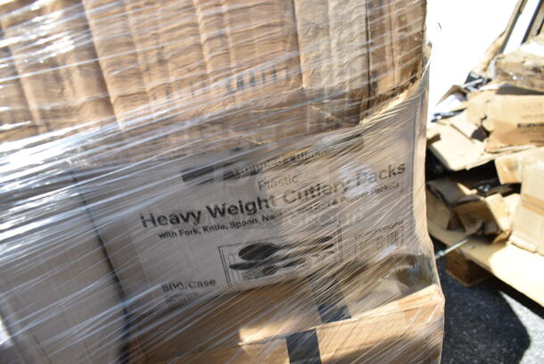 PALLET LOT of 29 BRAND NEW Boxes Including 3 Box 127P2C Choice 2 oz Portion Cups, 5002DNAPBLK Choice 15" x 17" Black Customizable 2-Ply Paper Dinner Napkin - 1000/Case, 130BKFKSNSPH Choice Black Heavy Weight Wrapped Plastic Cutlery Pack with Napkin and Salt and Pepper Packets - 500/Case, 129MCR333CB Choice 33 oz. Black 9" Round 3-Compartment Microwavable Heavy Weight Container with Lid - 150/Case, 128HD8COMBO Choice Heavy Duty 8 oz. Microwavable Translucent Plastic Deli Container and Lid Combo Pack - 240/Case, 485UPJ7BLSTR EcoChoice 7 3/4" Blue Stripe Jumbo Unwrapped Paper Straw - 4800/Case, 128HD8BULK Choice Heavy Duty 8 oz. Microwavable Translucent Plastic Deli Container - 480/Case, 2 Box 129MCS28B Choice 28 oz. Black Rectangular Microwavable Heavy Weight Container with Lid 8 3/4" x 6 1/4" x 1 3/4" - 150/Case, 127P250B Choice 2.5 oz. Black Plastic Souffle Cup / Portion Cup - 2500/Case, 130WHSPOONH Spoons. 29 Times Your Bid!  - Image 11 of 12