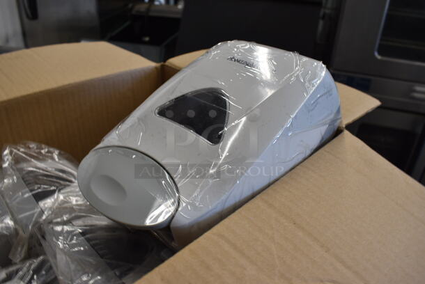 6 BRAND NEW White and Gray Poly Wall Mount Soap Dispensers. 5.5x4.5x11. 6 Times Your Bid! - Image 4 of 4