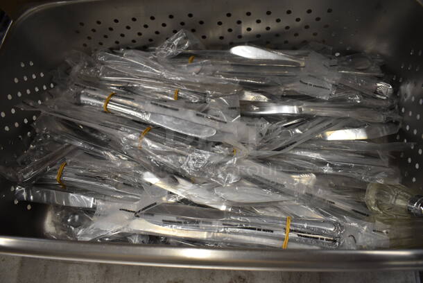 ALL ONE MONEY! Lot of BRAND NEW! Knives in Stainless Steel Perforated Full Size Drop In Bin. 1/1x6 - Image 2 of 5
