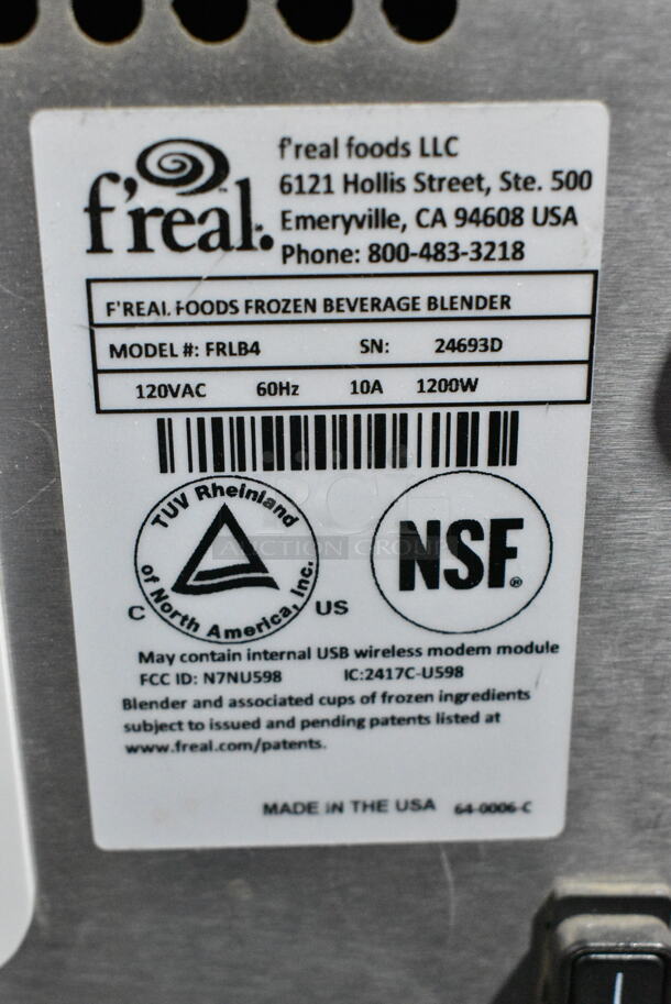 F'real FRLB4 Metal Commercial Countertop Milkshake Maker. 120 Volts, 1 Phase. Tested and Working! - Image 6 of 6