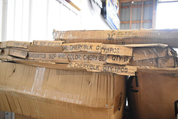 PALLET LOT of 25 BRAND NEW Boxes Including Eagle Group HSR-24 Spec-Bar 24" Stainless Steel Single Tier Removable Hanging Speed Rail, CTR16BD Dart SafeSeal 16 oz. Plastic Tamper-Resistant, Tamper-Evident Bowl with Dome Lid - 240/Case, 3 Box 34930RTCB Lancaster Table & Seating 30" Laminated Round Table Top Reversible Cherry / Black, 12 oz Smooth Wall Hot Cups, 129MCR24B Choice 24 oz. Black Round Microwavable Heavy Weight Container with Lid 7 1/4" - 150/Case, 3M 3100 20" Aqua Burnishing Floor Pad - 5/Case. 25 Times Your Bid!  - Image 3 of 7