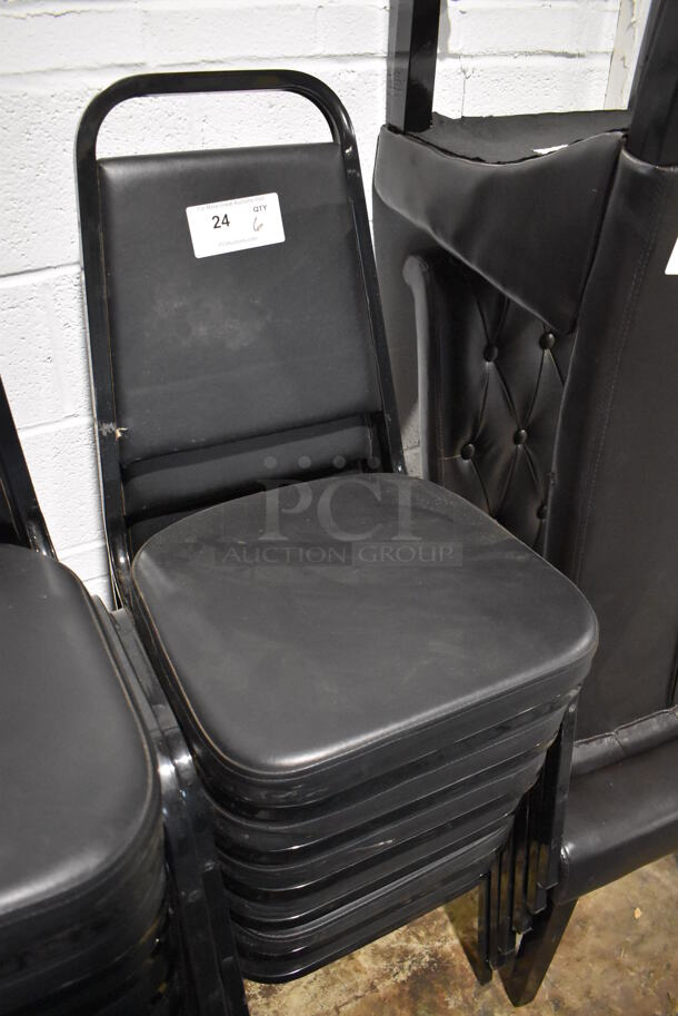 6 Black Metal Stackable Banquet Chairs w/ Black Seat Cushion. 18x20x35. 6 Times Your Bid! - Image 2 of 4