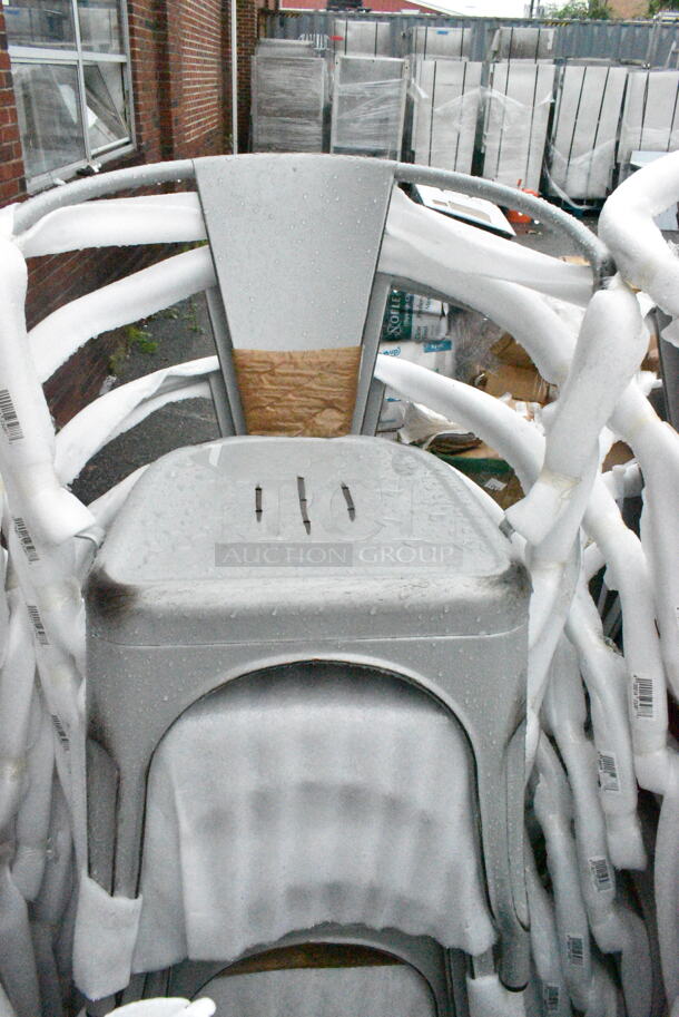 24 BRAND NEW SCRATCH AND DENT! Lancaster Table & Seating 164CMARMSLD Alloy Series Distressed Nickel Gray Outdoor Arm Chair. 24 Times Your Bid!  - Image 6 of 7