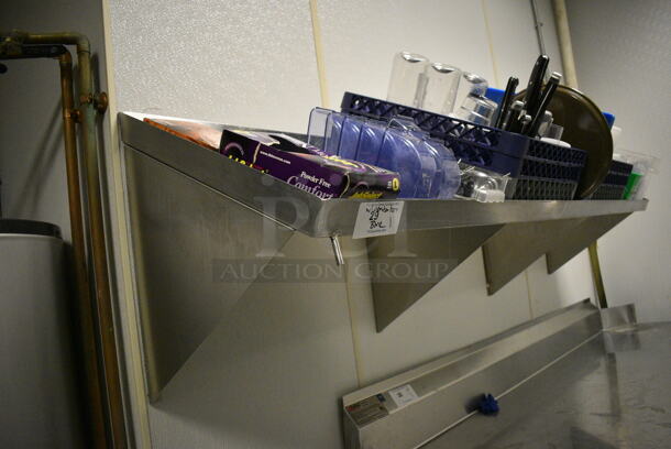Stainless Steel Commercial Wall Mount Shelf w/ Contents Including Dish Caddies, Utensils, Bucket and Cutting Boards. 84x22x21. BUYER MUST REMOVE. (kitchen) - Image 6 of 6