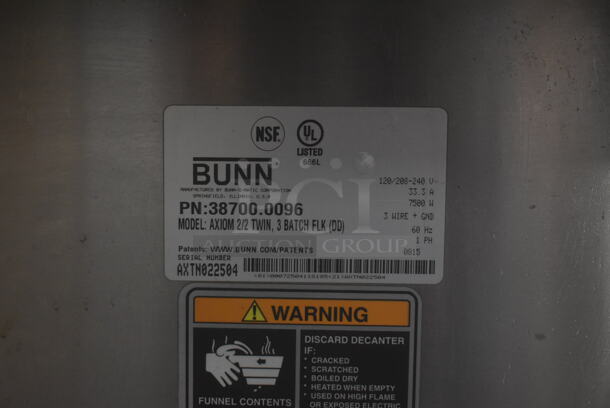 2015 Bunn AXIOM 2/2 TWIN Stainless Steel Commercial Countertop 4 Burner Coffee Machine. 120/208-240 Volts, 1 Phase.  - Image 3 of 4