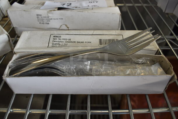 36 BRAND NEW IN BOX! Winco 0002-06 Stainless Steel Windsor Salad Forks. 6