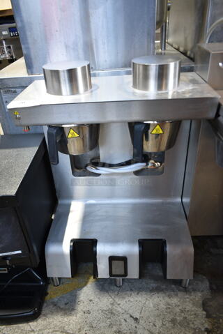 Jet 6 Twin Stainless Steel Commercial Countertop Double Coffee Machine w/ 2 Metal Brew Baskets. 230-240 Volts, 1 Phase. 