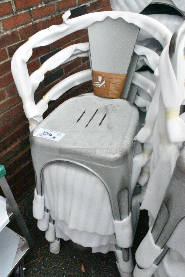 22 BRAND NEW SCRATCH AND DENT! Lancaster Table & Seating 164CMARMSLD Alloy Series Distressed Nickel Gray Outdoor Arm Chair. 22 Times Your Bid!  - Image 6 of 8