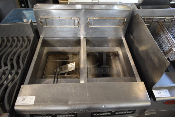 Frymaster FPP245ECSC Stainless Steel Commercial Natural Gas Powered 2 Bay Deep Fat Fryer w/ Filtration System. 122,000 BTU.  - Image 2 of 10
