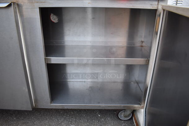 CustomCool Stainless Steel Commercial Table w/ 2 Doors, 2 Over Shelves and Order Holding Rod on Commercial Casters. 59x15x69 - Image 5 of 6