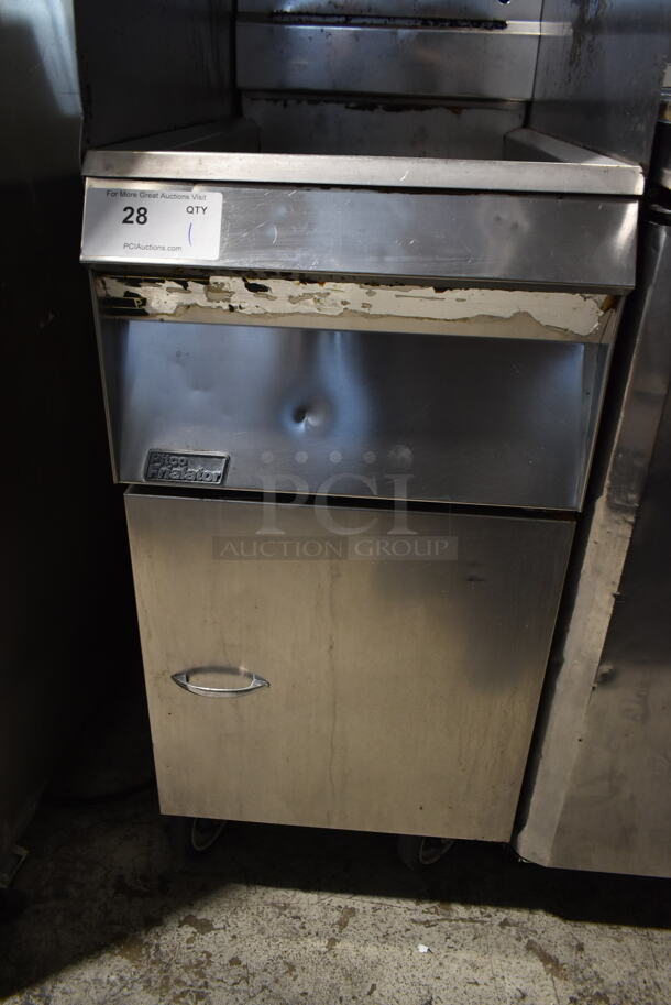 Pitco Frialator 14S Stainless Steel Commercial Floor Style Natural Gas Powered Deep Fat Fryer w/ Side Splash Guards on Commercial Casters. 110,000 BTU. - Image 5 of 8