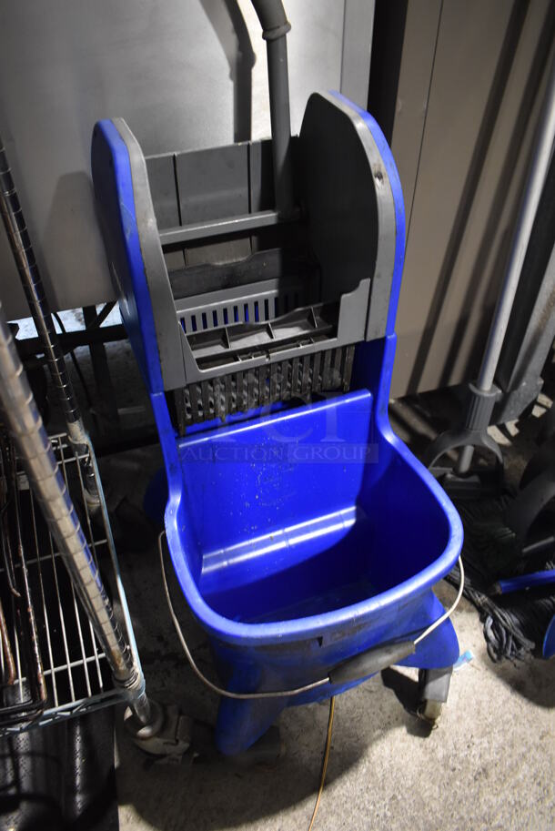 Blue Poly Mop Bucket w/ Wringing Attachment on Commercial Casters. 15x22x40 - Image 2 of 4