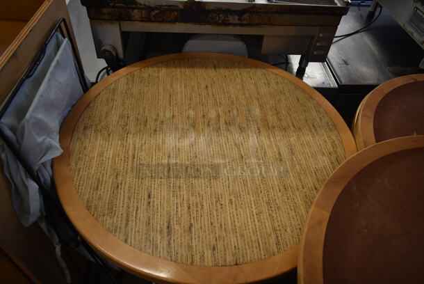 4 Round Wood Pattern Dining Tables on Metal Legs. 4 Times Your Bid! - Image 3 of 3