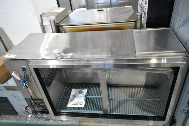 BRAND NEW SCRATCH AND DENT! 2024 Avantco 178UBB60SGTS 60" Stainless Steel Underbar Height Narrow Sliding Glass Door Back Bar Refrigerator with Galvanized Top and LED Lighting. Missing Doors. 115 Volts, 1 Phase. Cannot Test Due To Missing Power Components - Image 2 of 8