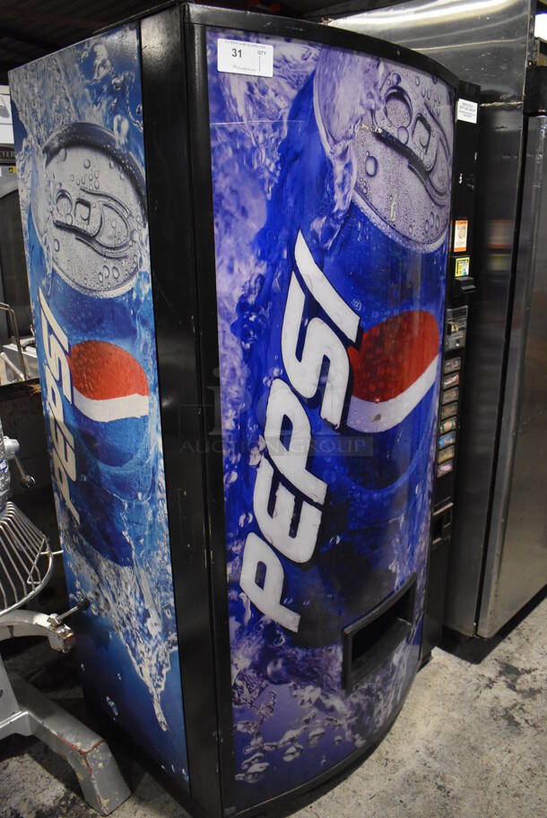 Metal Commercial Floor Style Canned Drink Vending Machine w/ Cash Acceptor. 40x30x72.5. Cannot Test Due To Missing Power Cord - Image 1 of 7