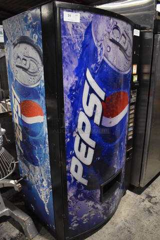 Metal Commercial Floor Style Canned Drink Vending Machine w/ Cash Acceptor. 40x30x72.5. Cannot Test Due To Missing Power Cord