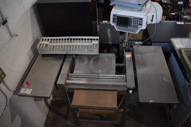 Stainless Steel Commercial Floor Style Wrapping Station w/ Hobart Scale. 53.5x28x37