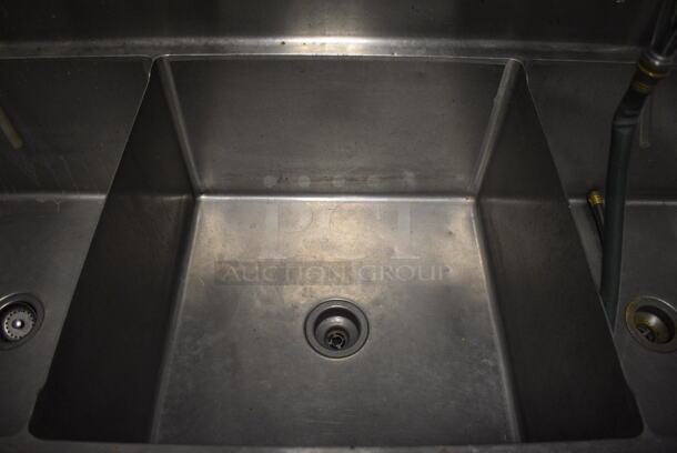 Stainless Steel Commercial 3 Bay Sink w/ Dual Drain Boards, 2 Faucets and 2 Handle Sets. 120x30x44. Bays 24x24x14. Drain Boards 23x26x2. BUYER MUST REMOVE. (kitchen) - Image 4 of 8
