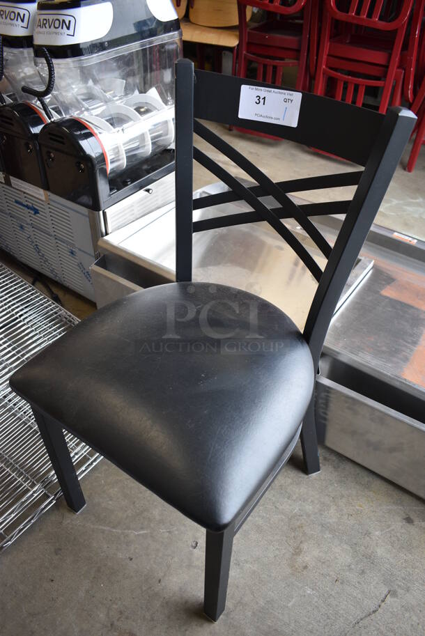 BRAND NEW! Black Metal Dining Chair w/ Black Seat Cushion. 17x17x33 - Image 2 of 3