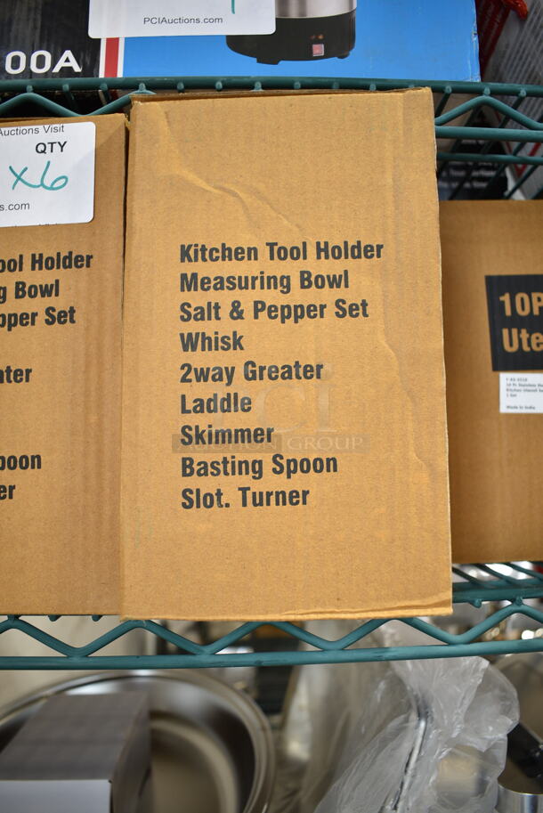 6 BRAND NEW IN BOX! F-KS-S510 Stainless Steel Utensil Set; Kitchen Tool Holder, Measuring Bowl, Salt and Pepper Set, Whisk, 2 Way Grater, Ladle, Skimmer, Basting Spoon, Slot Turner. 6 Times Your Bid!  - Image 3 of 5