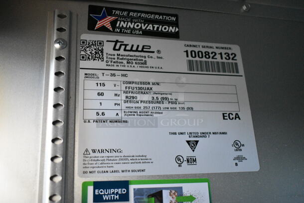 2021 True T-35-HC Stainless Steel Commercial 2 Door Reach In Cooler w/ Poly Coated Racks on Commercial Casters. 115 Volts, 1 Phase. Cannot Test Due To Missing Power Cord - Image 6 of 7