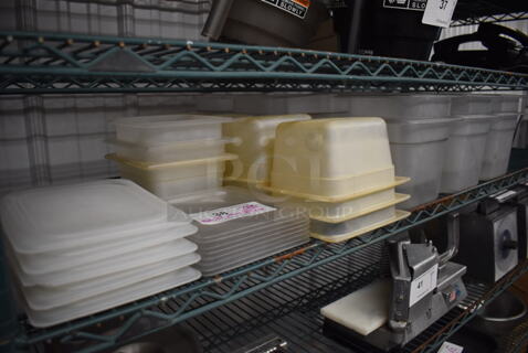 ALL ONE MONEY! Lot of Poly Drop In Bins and Lids; 13 1/6 Size Lids, 15 1/6x4 and 24 1/6x6