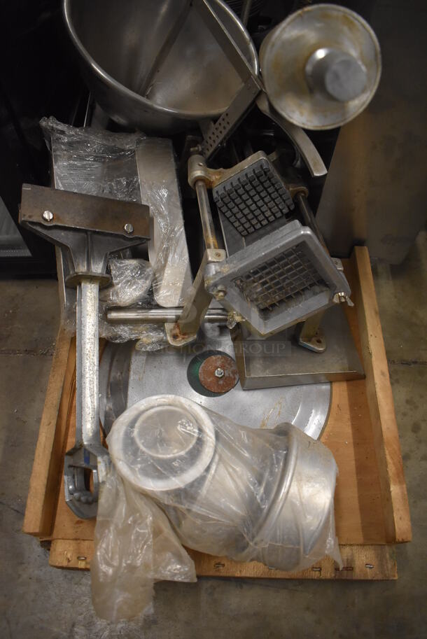 ALL ONE MONEY! Lot of Various Metal Items Including Rolling Pin, Sifter, Dome Lids, Blade, Scraper and Fry Cutter - Image 2 of 4