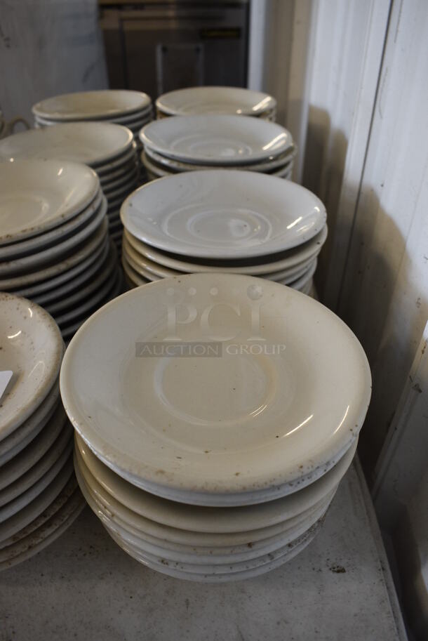 48 White Ceramic Saucers. 6x6x1. 48 Times Your Bid!