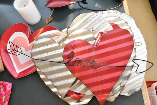 Wall Mount Table w/ Contents Including Valentines Day Decor. BUYER MUST REMOVE: Bring Tools and Manpower Needed To Remove This Item. (booth room)  - Image 8 of 10