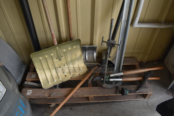 ALL ONE MONEY! Lot of Various Items Including Patio Chair, Gray Metal Barrel and Snow Shovel. BUYER MUST REMOVE. - Image 3 of 4