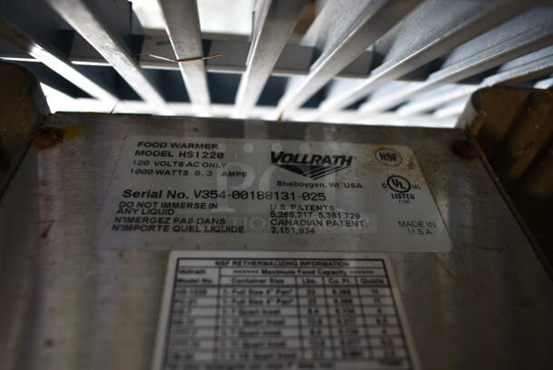 Vollrath HS1220 Stainless Steel Commercial Countertop Food Warmer w/ Adaptor Plate and 1 Drop In Bin. 120 Volts, 1 Phase. Tested and Does Not Power On - Image 6 of 6