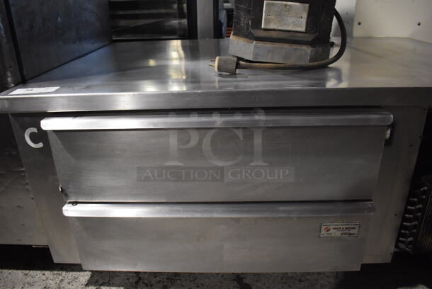 Stainless Steel Commercial 2 Drawer Chef Base on Commercial Casters. 52x35x25. Tested and Powers On But Does Not Get Cold - Image 2 of 4