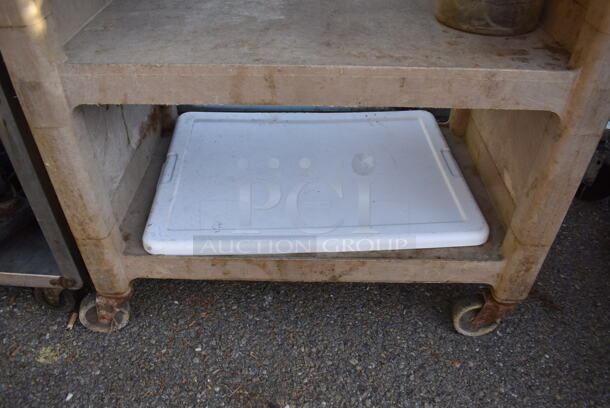 Tan Poly 3 Tier Cart w/ Push Handles on Commercial Casters. 31x18x37 - Image 5 of 5