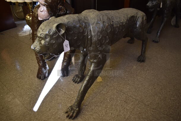 AWESOME! Bronze Painted Jaguar Statue. - Image 2 of 7