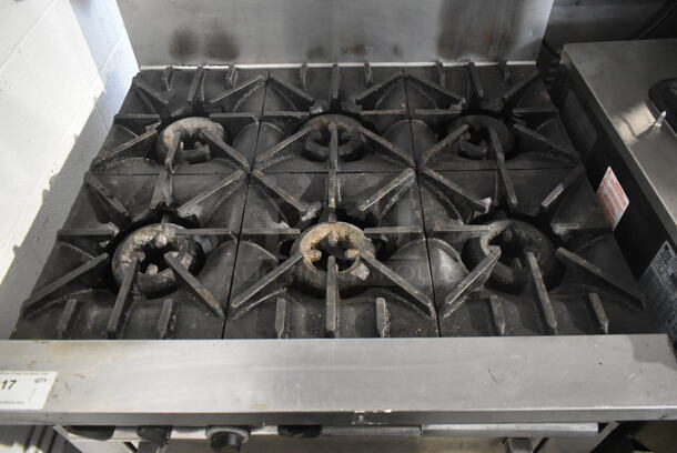 Garland SunFire X36-6R Stainless Steel Commercial Natural Gas Powered 6 Burner Range w/ Oven and Back Splash. - Image 2 of 8